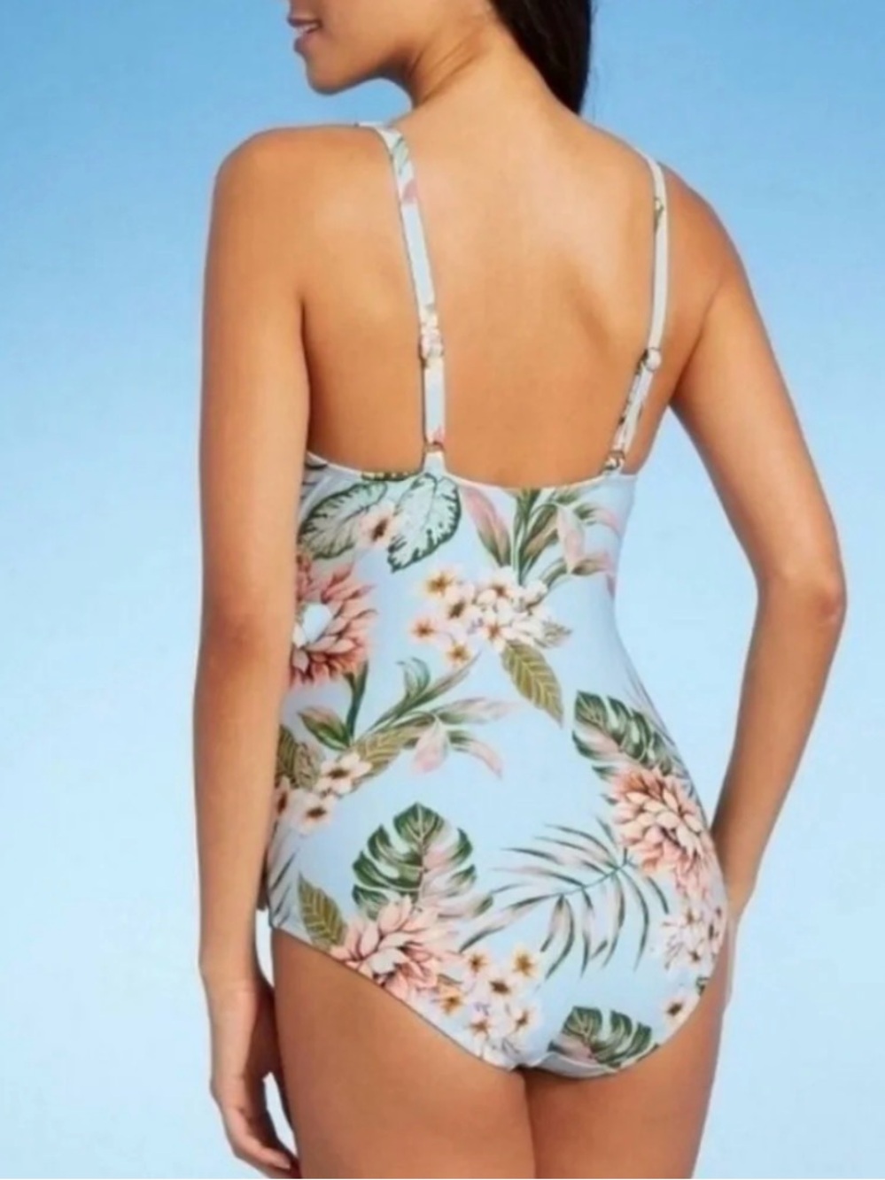 NWT Kona Sol Light Blue Floral Wrap One-Piece Swimsuit Size Medium - Picture 2 of 5